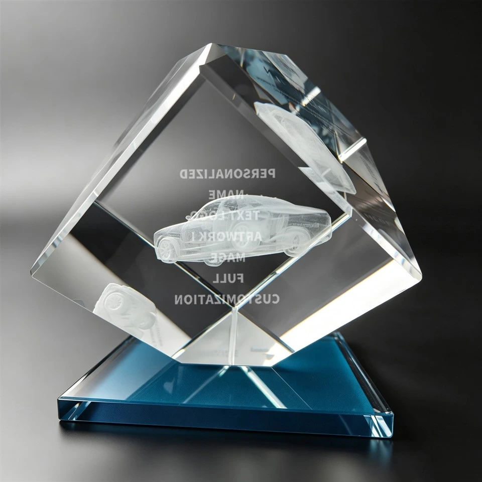 3D Engraved Diamond Crystal Trophy Blue Base factory