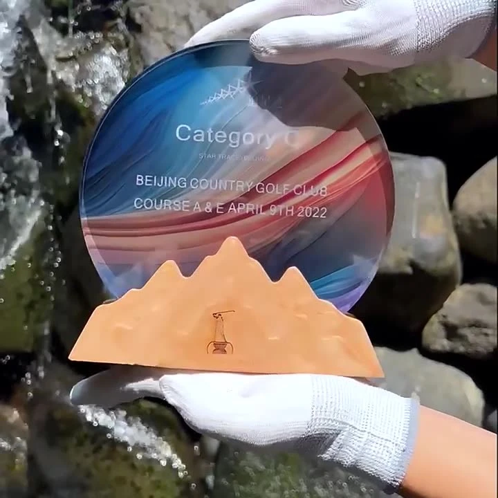 Solid Wood Base Crystal Award Trophy